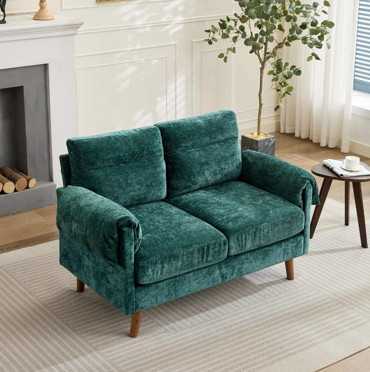 ZWEISITZER-COUCH 2-Sitzer Chenille Grün - Grün, Holzwerkstoff (70/85/124cm) - Meubliv