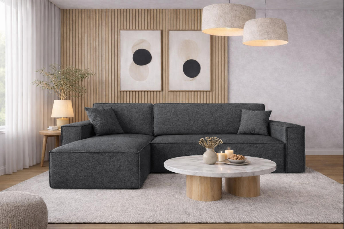 ECKSOFA, Best L-Form, Stoff Neve, Dunkelgrau, Links - Dunkelgrau, Holz (142/244cm) - Kaiser Möbel