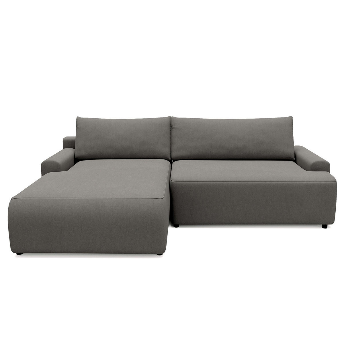 ECKSOFA mit Schlaffunktion - Longchair - Dunkelgrau/Schwarz, Kunststoff/Textil (253/167cm) - home24
