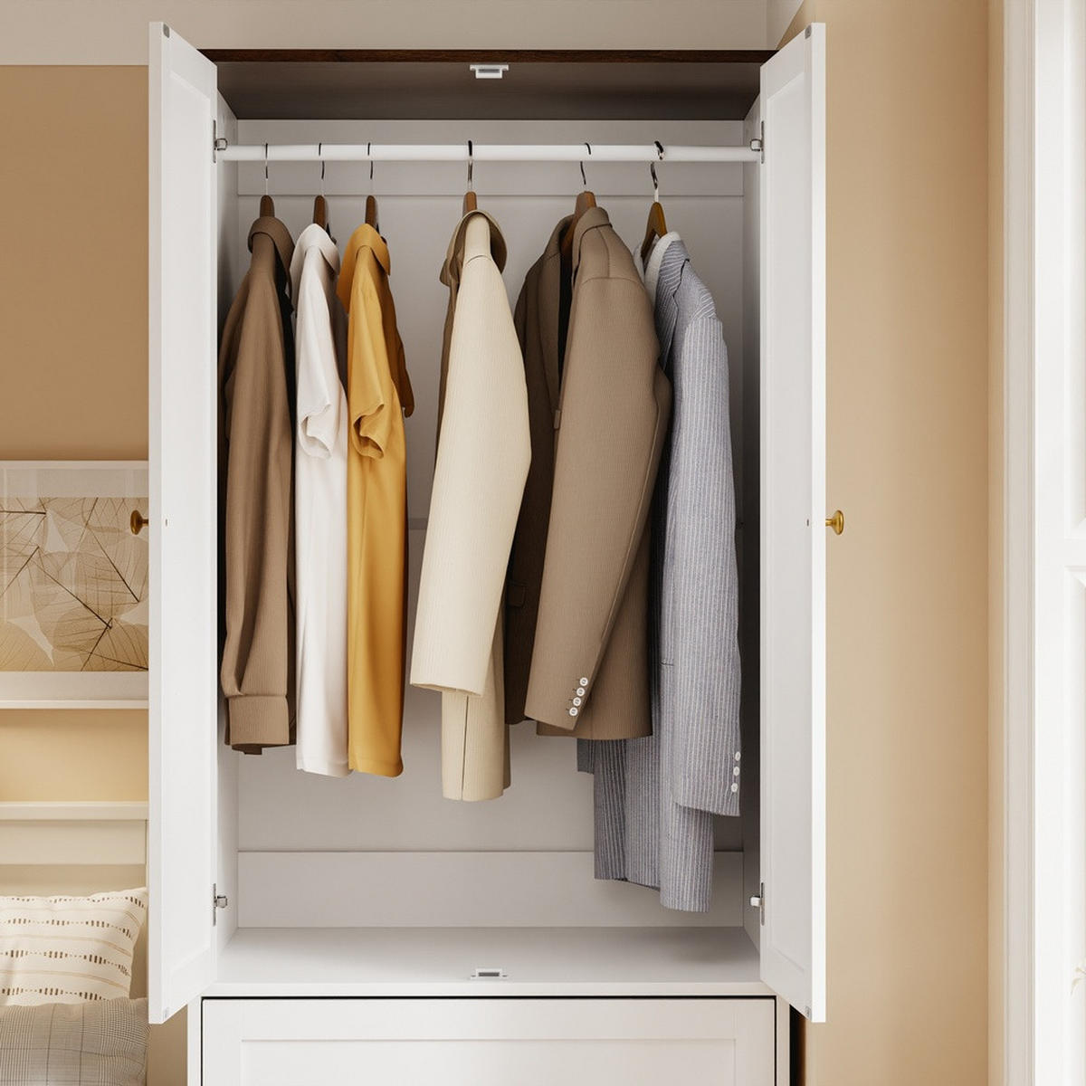 KLEIDERSCHRANK mit 2 Türen, 3 Schubladen und Kleiderstange Weiß 70x55x187cm - Ahornfarben, Fell (70/187/55cm) - SoBuy