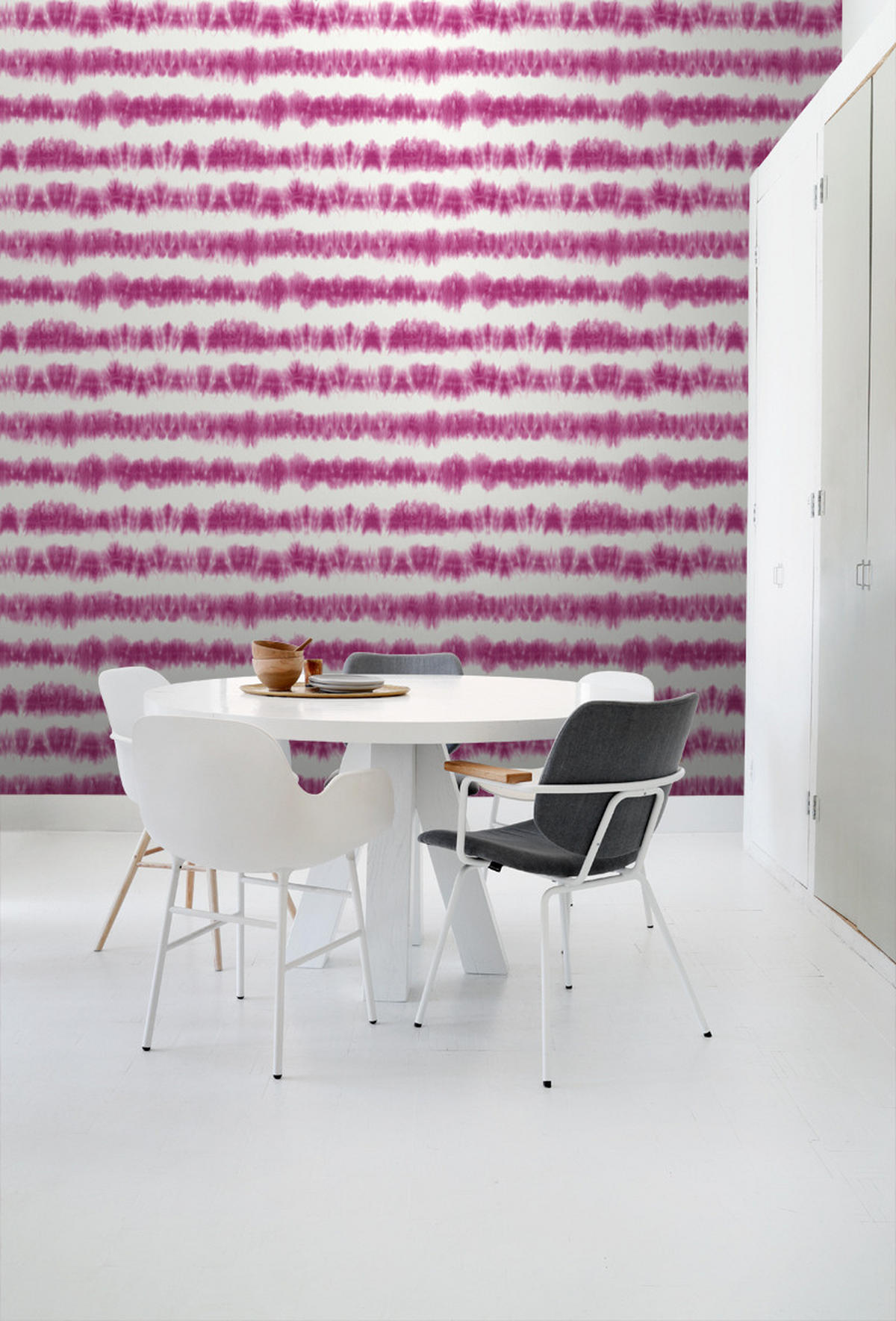 TAPETE horizontale Tie-Dye Shibori Streifen 53 cm x 10.05 m - Pink, Papier (53/1000cm) - ESTAhome