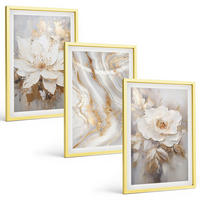 BILDER SET 3er Set - 40x60 cm Goldrahmen - Abstrakte Blumen aus Marmor - Goldfarben, Kunststoff (40/60cm) - TULUP