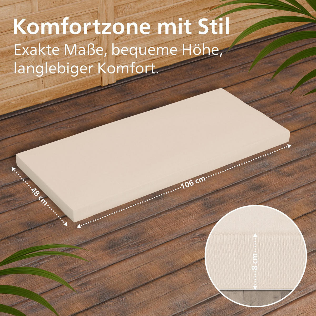 GARTENBANK 120/61 cm Holz Creme - Creme, Holz (120/93/61cm) - CLP
