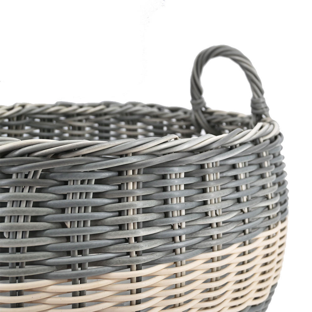PFLANZKÖRBE 3er Set, Rattan, grau-gestreift - Grau, Kunststoff (41cm) - dasmöbelwerk