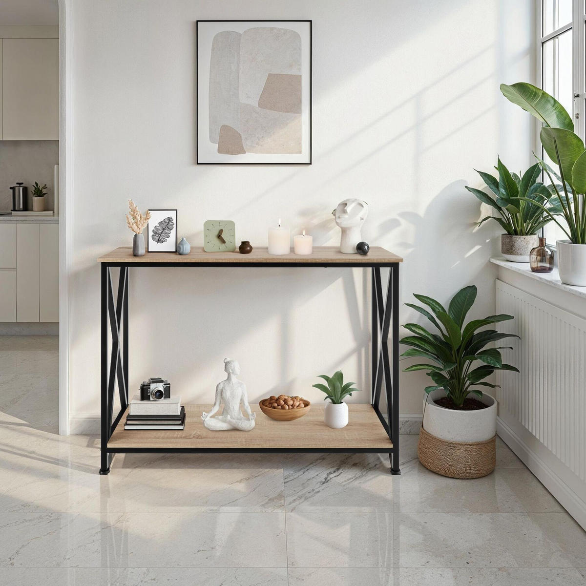 KONSOLENTISCH Tacoma,100 x 35 x 80,5 cm,Industrial Holz hell, Eiche Sonoma - Naturfarben, Holzwerkstoff (100/35/80.5cm) - tectake