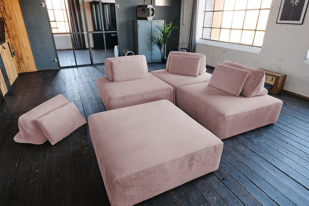 MODULSOFA WIOLO SOFT 4 MODULE 4 KISSEN Pink Cord - Pink/Schwarz, Kunststoff/Textil (333/84/222cm) - KAWOLA