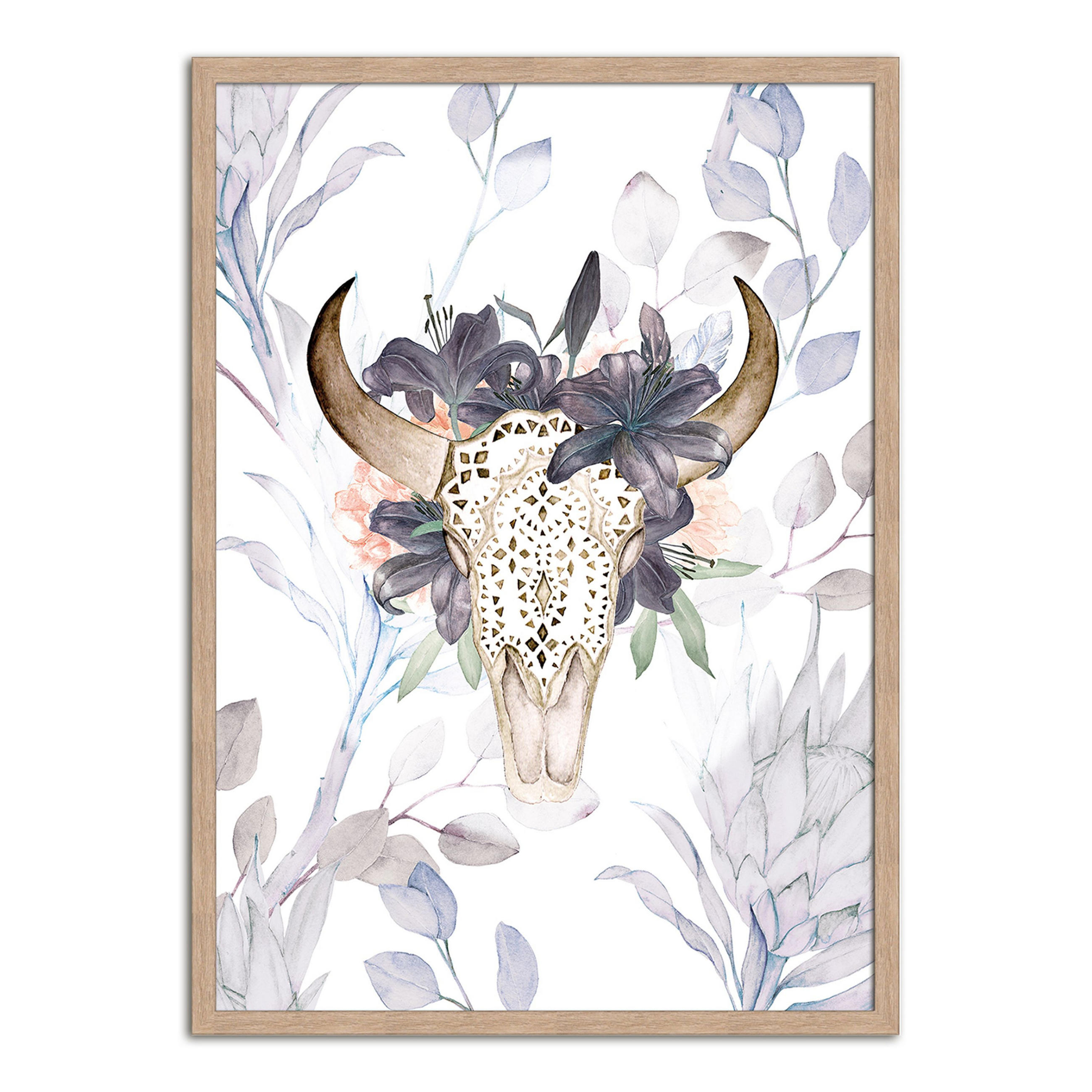 POSTER mit Rahmen 50x70 cm Boho Stierkopf - Braun, Holz (51/71cm) - artissimo