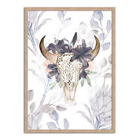 POSTER mit Rahmen 50x70 cm Boho Stierkopf - Braun, Holz (51/71cm) - artissimo