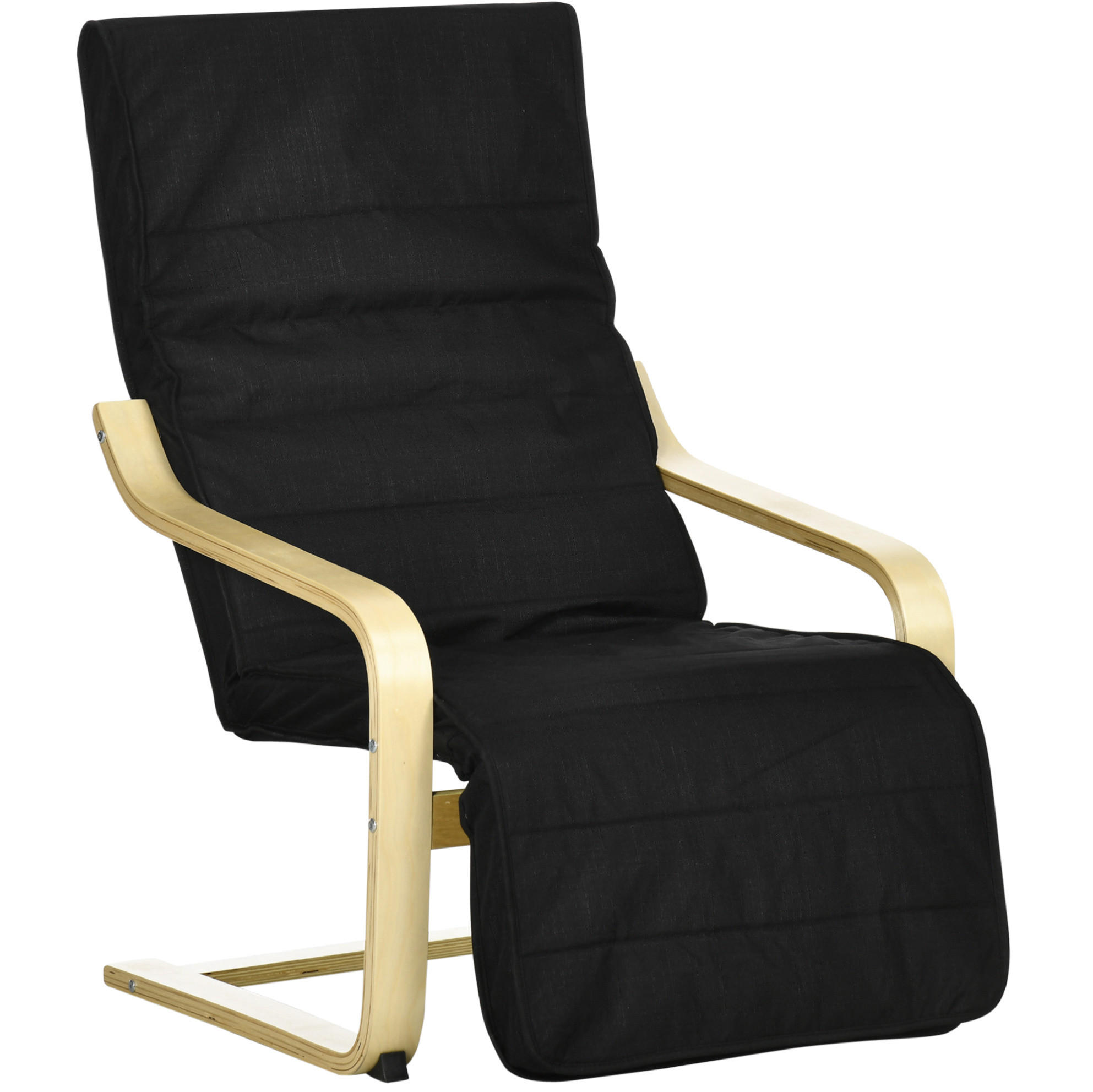 RELAXSESSEL 66,5/94/100 cm schwarz aus Birkenholz und Polyester mit verstellbarer Beinstütze - Schwarz, Textil (94/100/66.5cm) - OKWISH