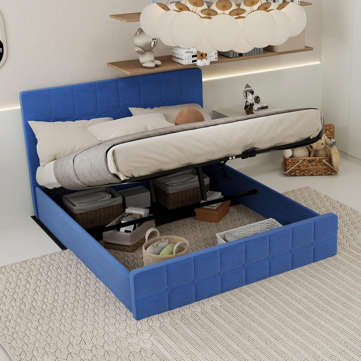 BETT mit gepolstertem Kopfteil 160x200 cm Blau - Blau, Metall (160/200cm) - Meubliv
