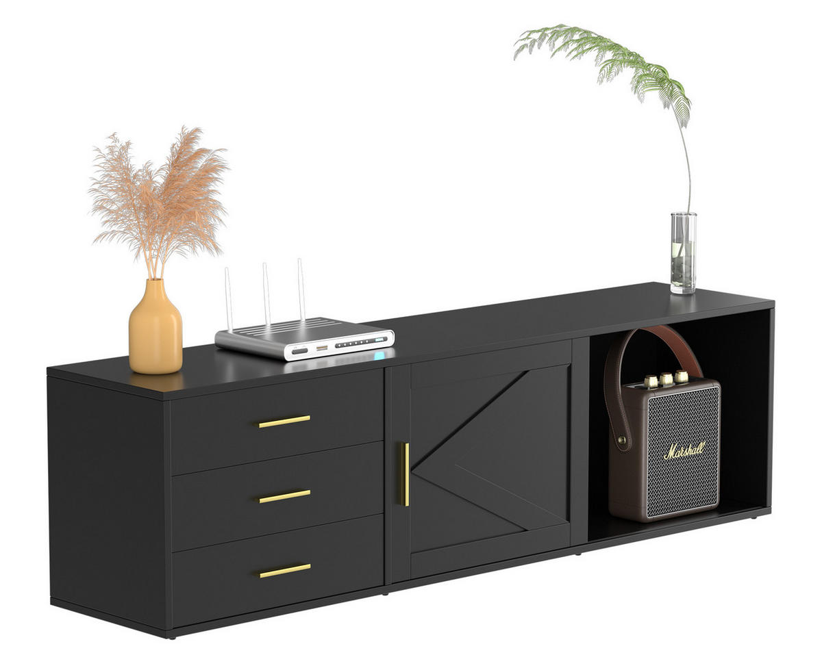 TV-SCHRANK in 160/45/35 cm - Schwarz, Holzwerkstoff (160/45/35cm) - HOMAVO