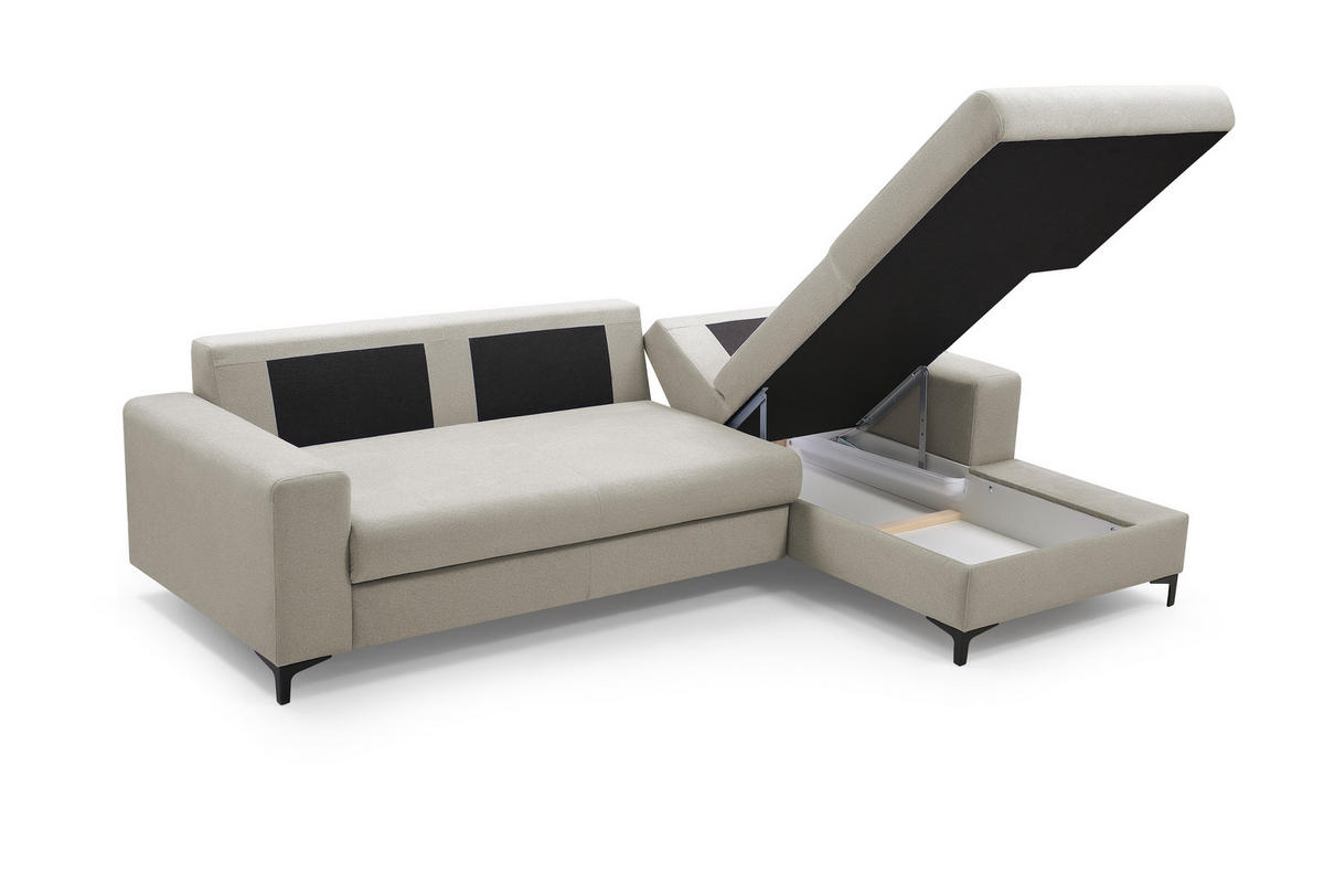 ECKSOFA AVRA L-förmig, mit Stauraumbehälter-in RINO-Stoff, Komfort & Eleganz, lose Rückenkissen, freistehend, RECHTS 251x165x85 cm White - Weiß, Holz/Textil (251/165cm) - DomoHome