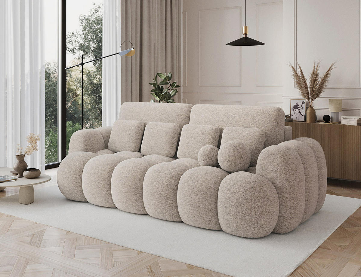 SCHLAFSOFA COTONN 256 cm – Modernes 3-Sitzer Sofa mit Schlaffunktion, Bettkasten und Dekokissen - Beige, Kunststoff (256/119/105cm) - Wohnideebilder