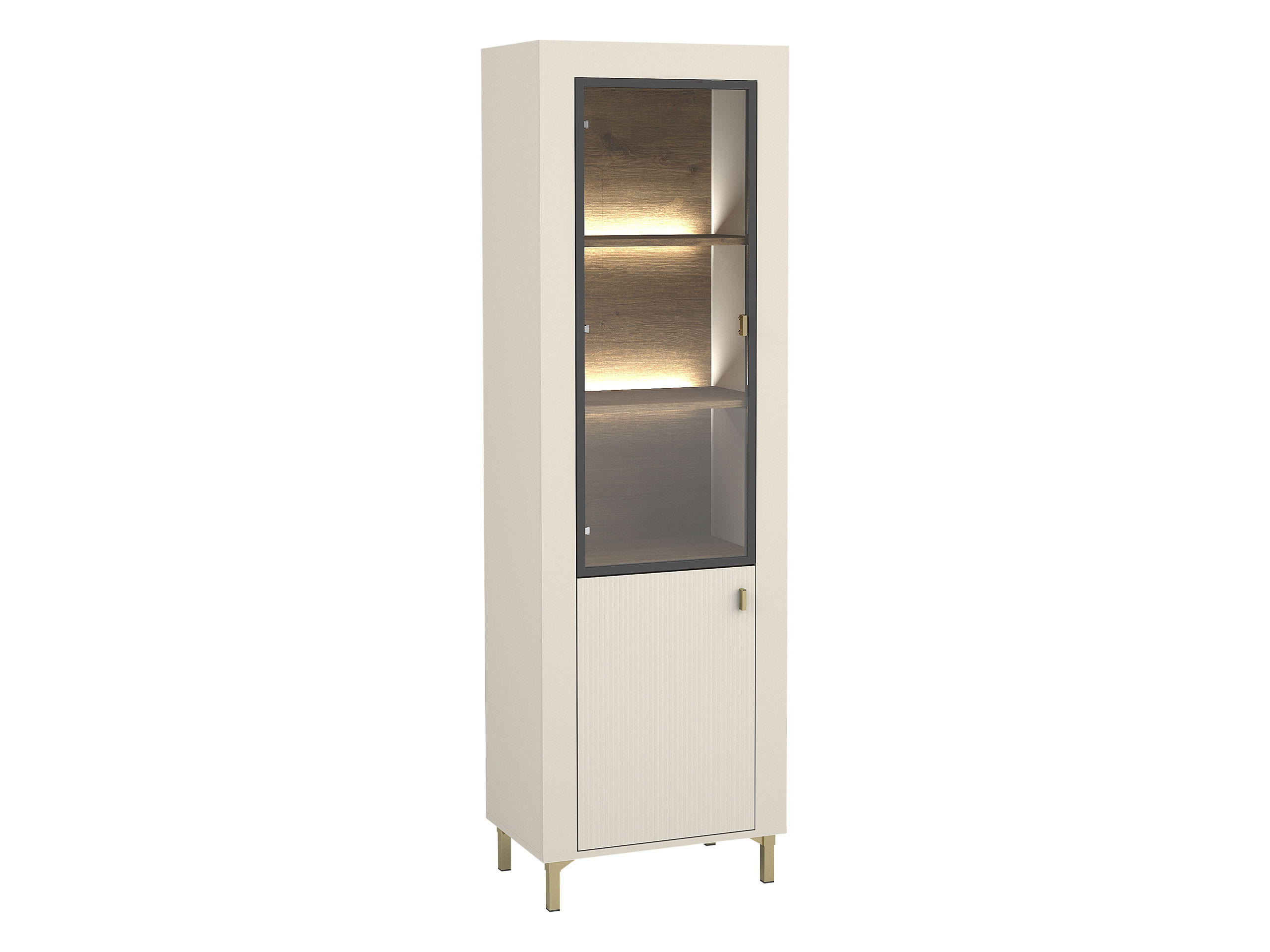VITRINE Mossa MO03 mit LED Beleuchtung - Kaschmir/Goldfarben, Holzwerkstoff/Kunststoff (60/194/40cm) - MIRJAN24