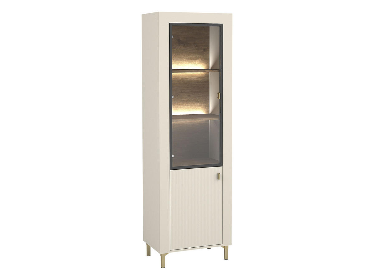 VITRINE Mossa MO03 mit LED Beleuchtung - Kaschmir/Goldfarben, Holzwerkstoff/Kunststoff (60/194/40cm) - MIRJAN24
