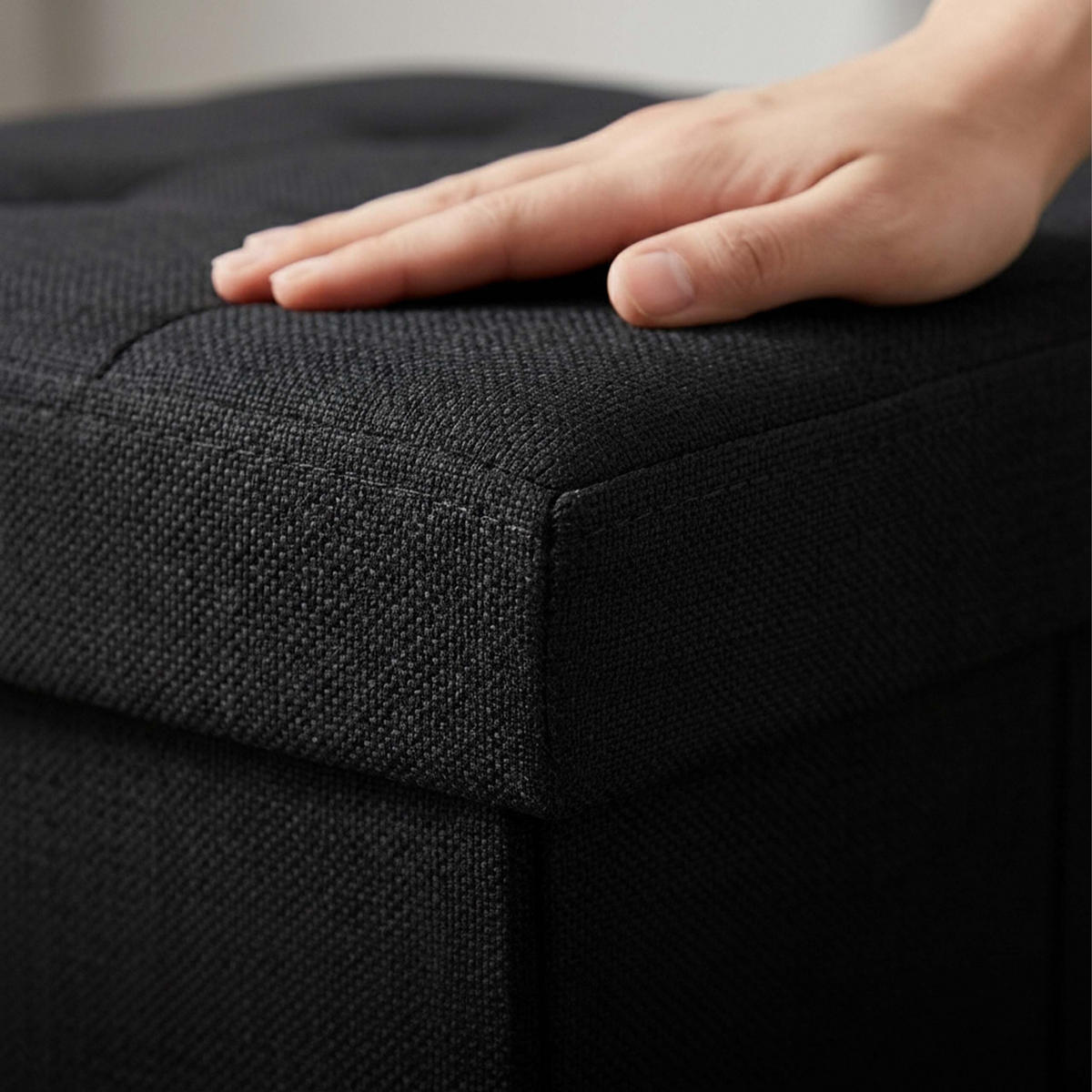 SITZHOCKER Schwarz Leinen faltbar Stauraum - Schwarz, Holzwerkstoff/Textil (38/38/38cm) - Relaxdays