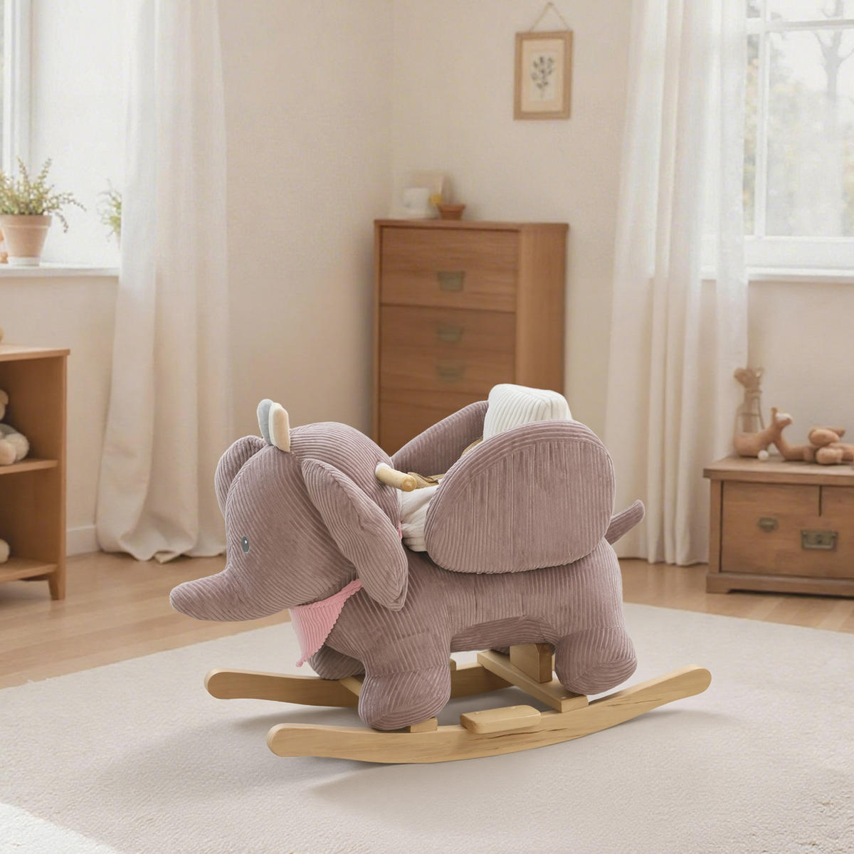 SCHAUKELTIER Elefant-Schaukel interaktive Tiergeräusche weiche Füllung Braun - Braun, Textil (35/50/65cm) - AIYAPLAY