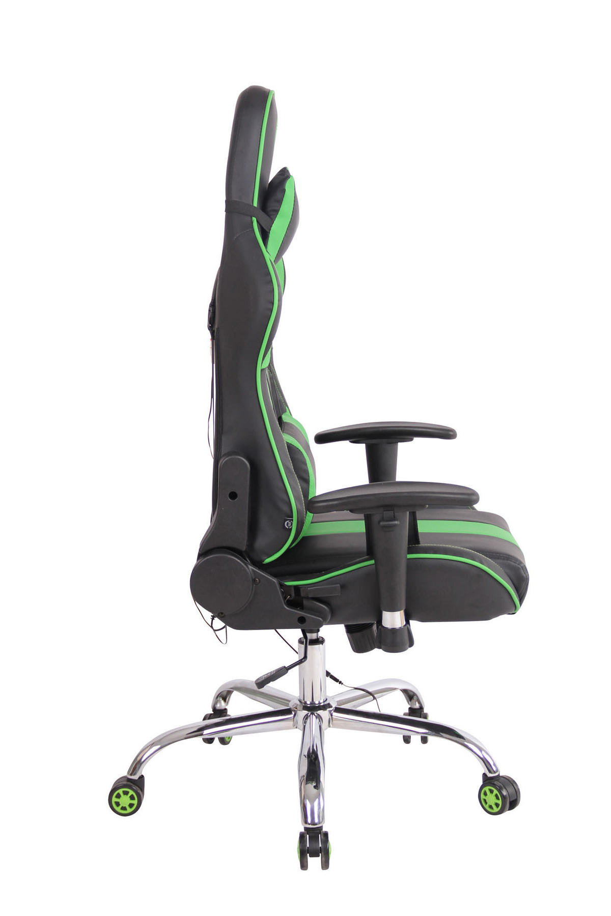 GAMINGSTUHL Lederlook schwarz/grün - Schwarz/Grün, Textil/Metall (67/128/51cm) - CLP