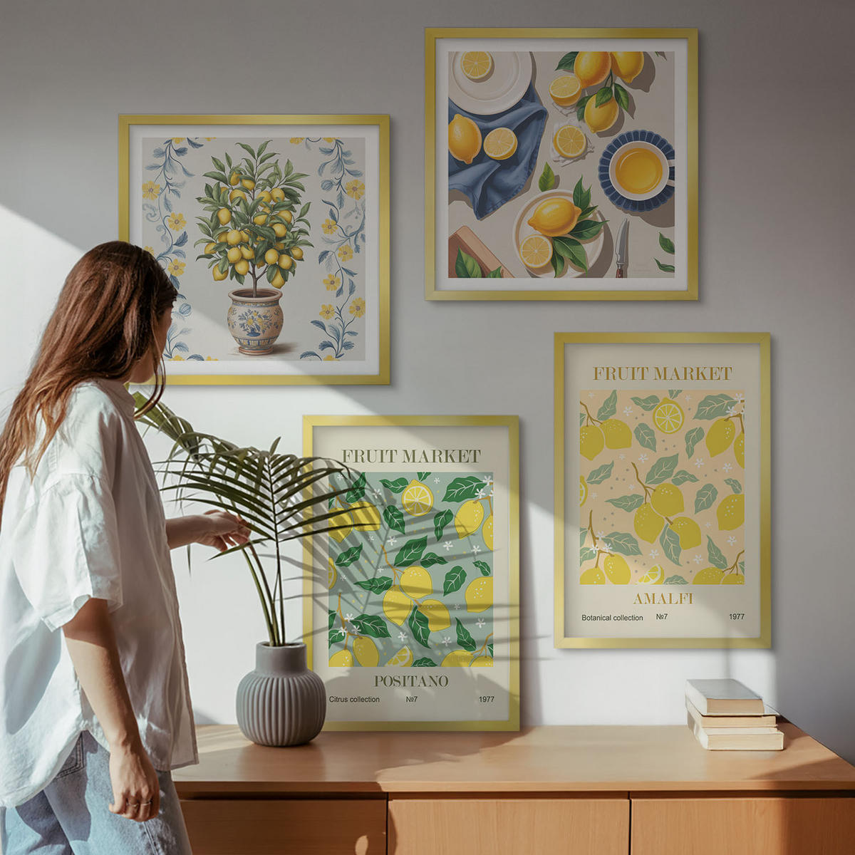 WANDBILDER 4er Set - 50x50 cm & 40x60 cm Goldrahmen - Zitrusfrüchte aus Italien - Goldfarben, Kunststoff (50/50cm) - ArtPrintCave