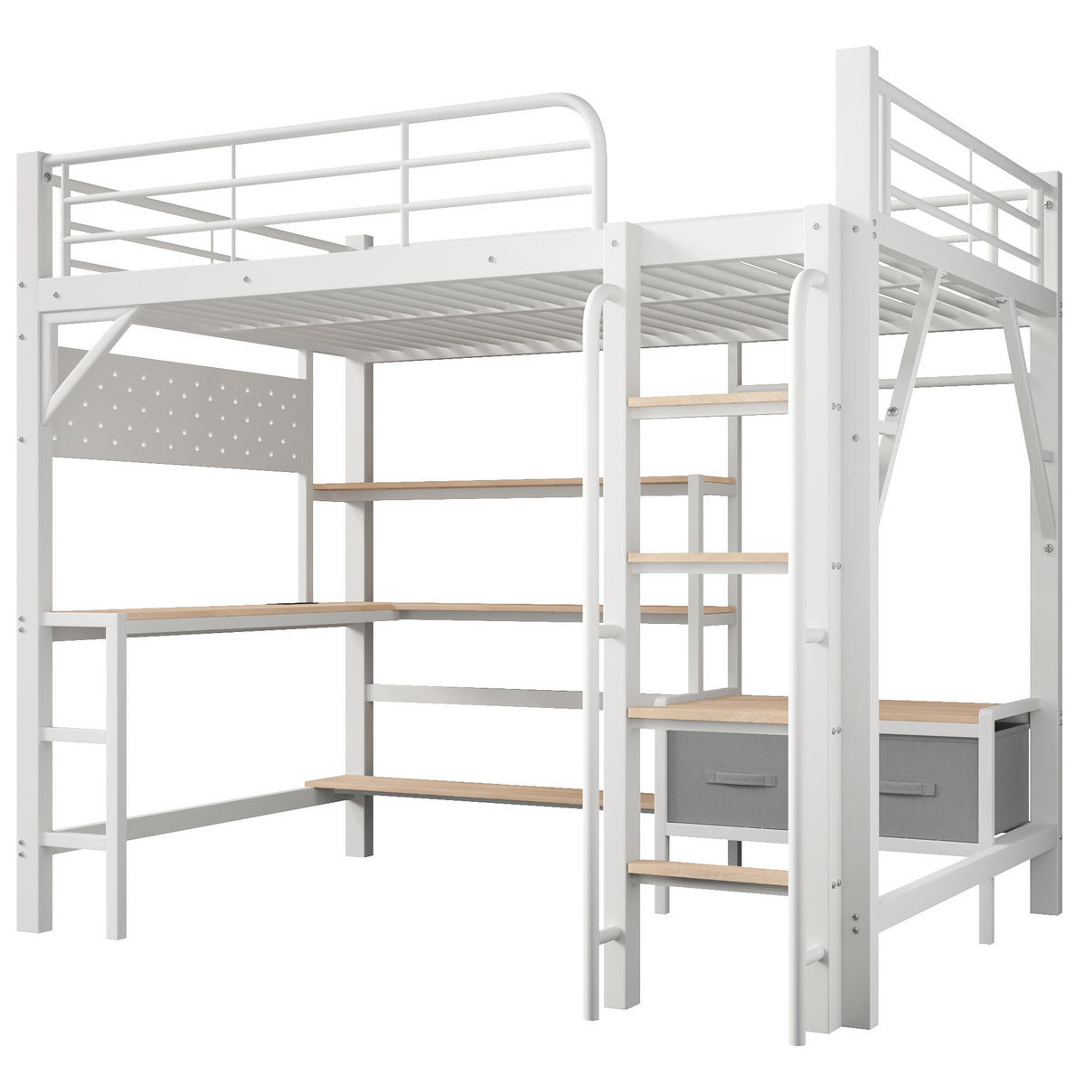 HOCHBETT 140/200 cm mit Schreibtisch und LED, DE-42034, in Weiß - Weiß, Metall (140/200cm) - ComfortXL