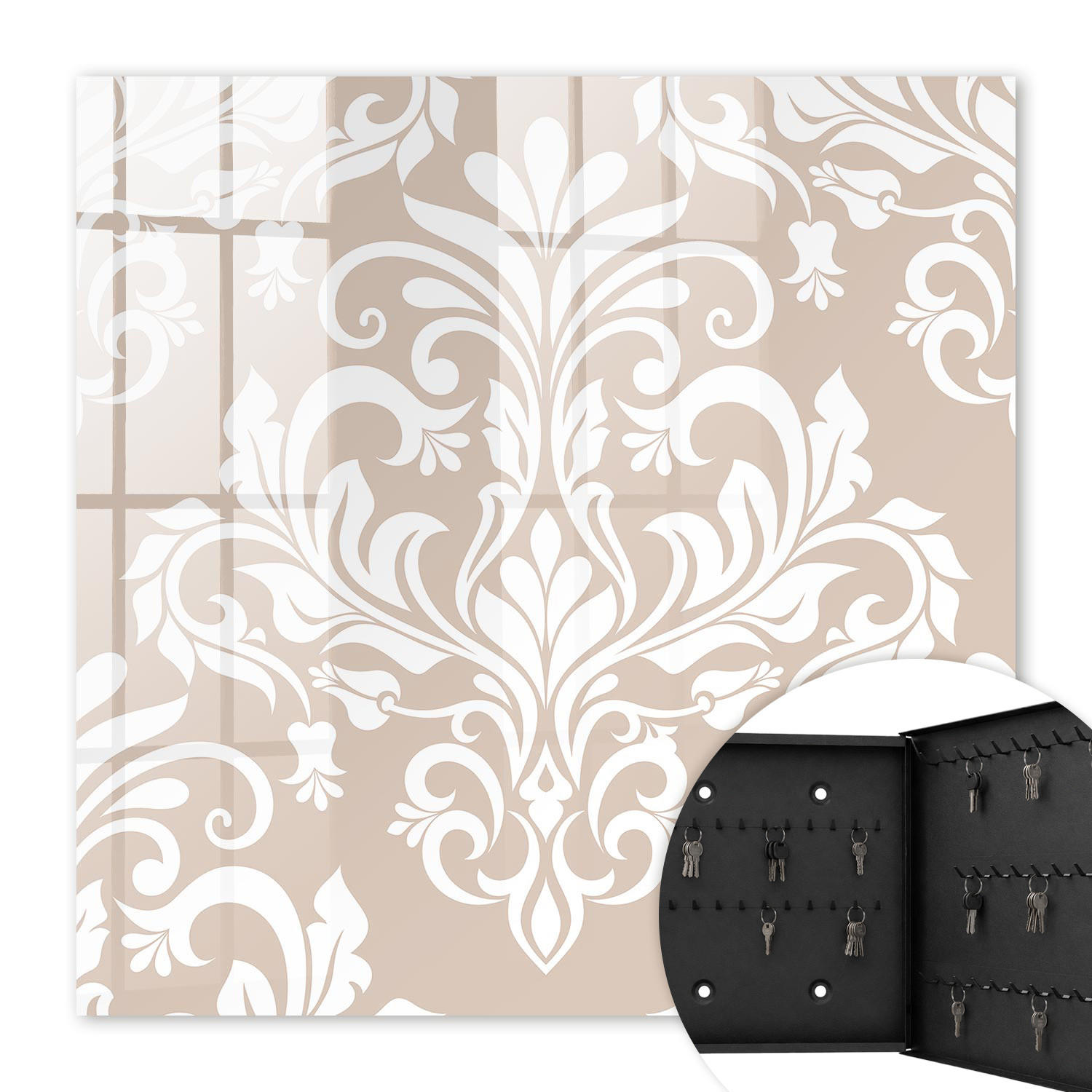SCHLÜSSELBOX Schwarz 30x30 cm- Türöffnung nach rechts - Elegante Symmetrie - Beige, Metall (30/30/5cm) - TULUP