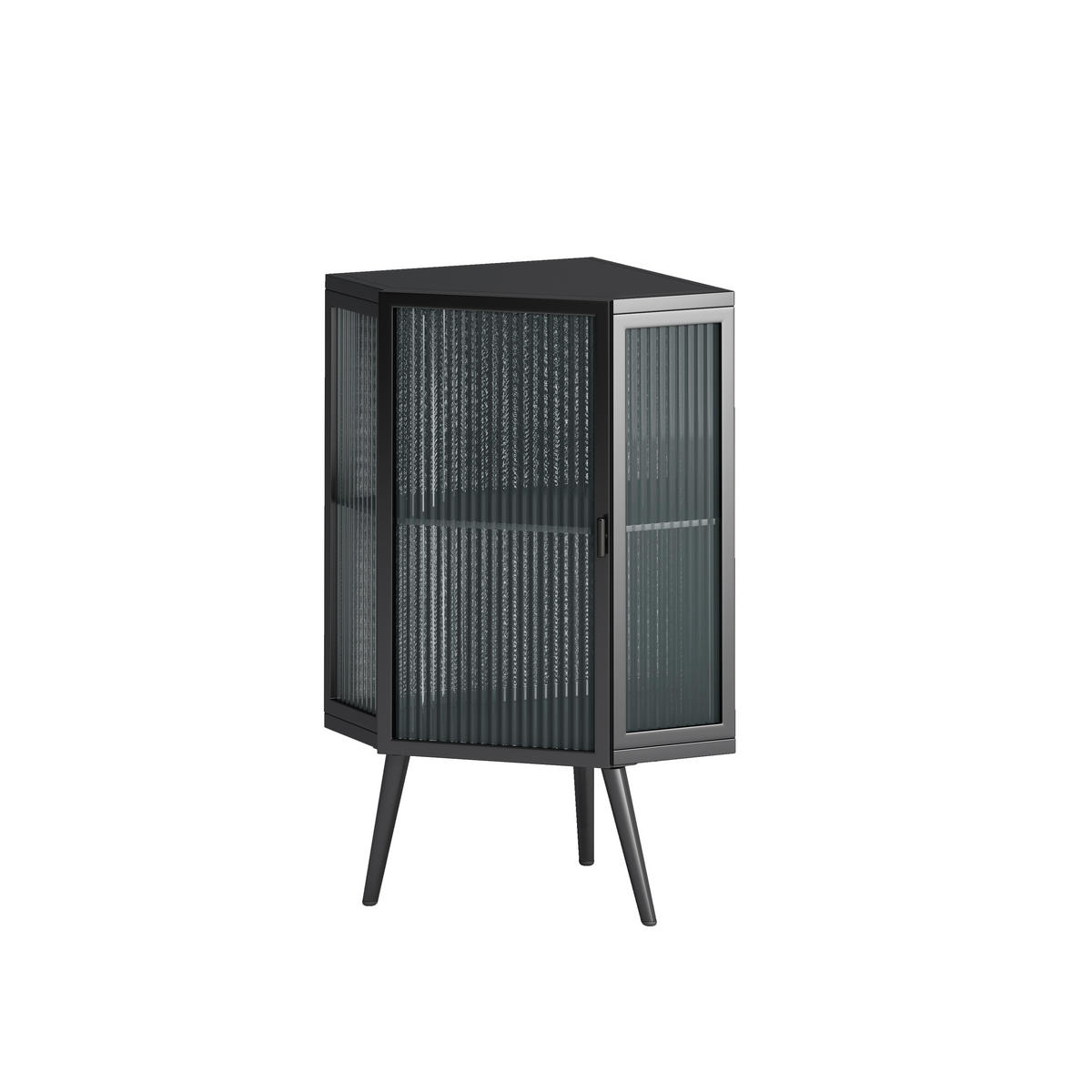 ECKSCHRANK Schwarz Metall & Glas 80cm mit 2 Ebenen & Tür - Schwarz, Metall (56/80/42.5cm) - Urban Meuble