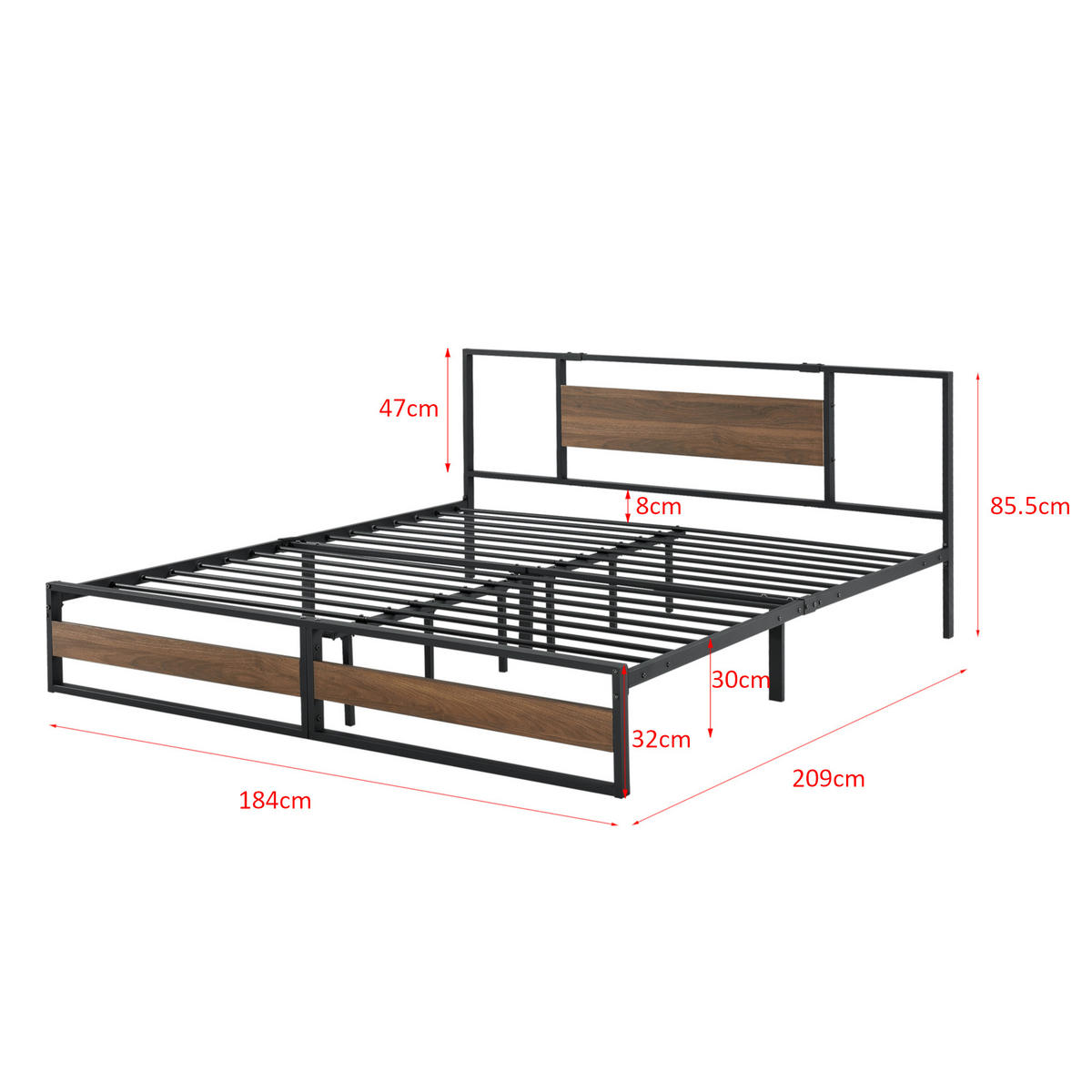 METALLBETT Villach - Schwarz, Metall (180/200cm) - [en.casa]