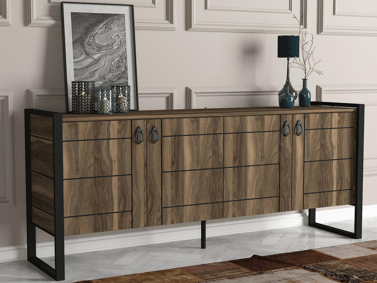 SIDEBOARD Lost mit Metallfüßen Braun - Walnussfarben/Schwarz, Holzwerkstoff/Metall (180/78/40cm) - moebel17