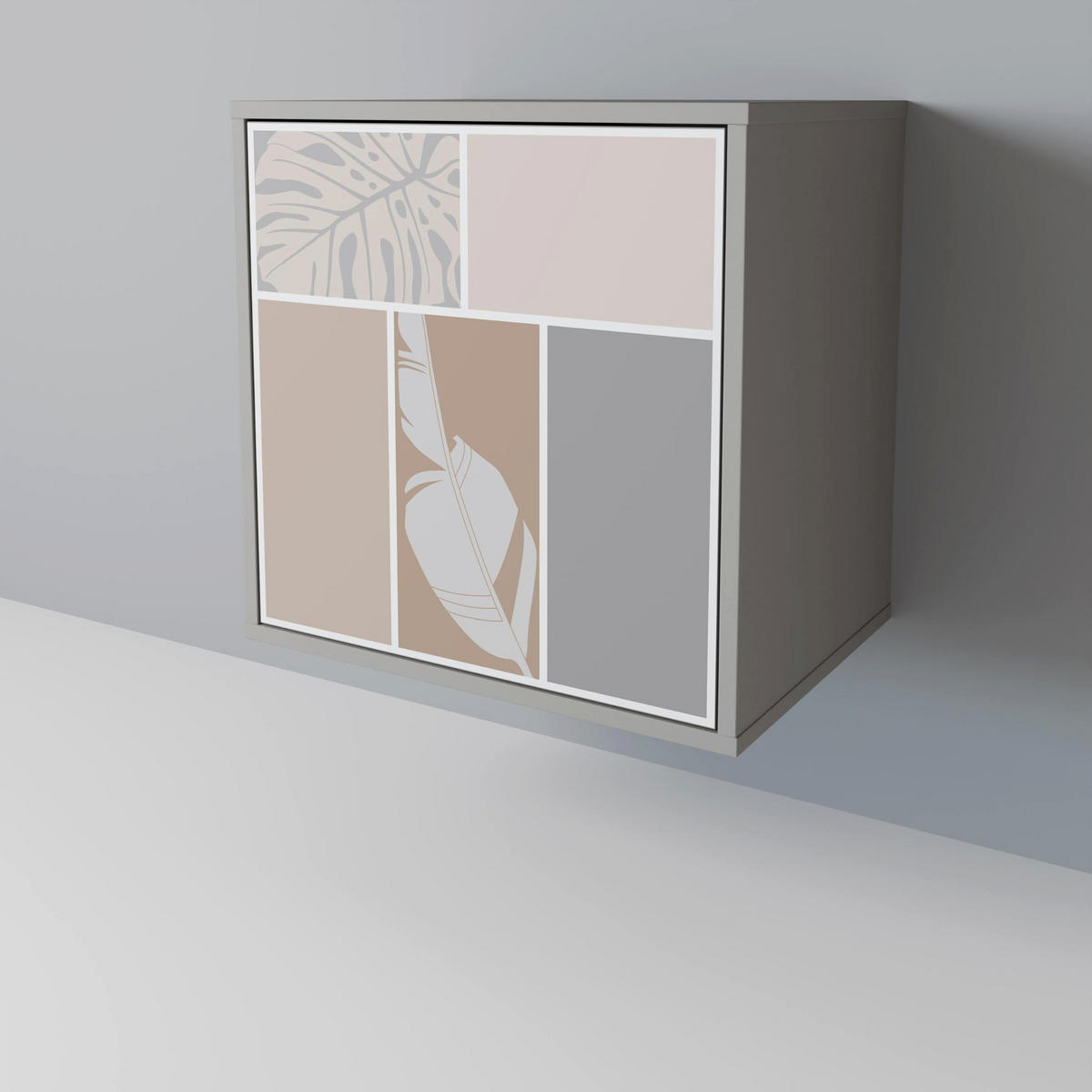 SIDEBOARD TROPICAL SHAPES, Grau, 57,5x42x70,5 cm, Schwarze Metall-Sternfüße - Multicolor/Schwarz, Holzwerkstoff/Metall (57.5/70.5/42cm) - SpaceRebels