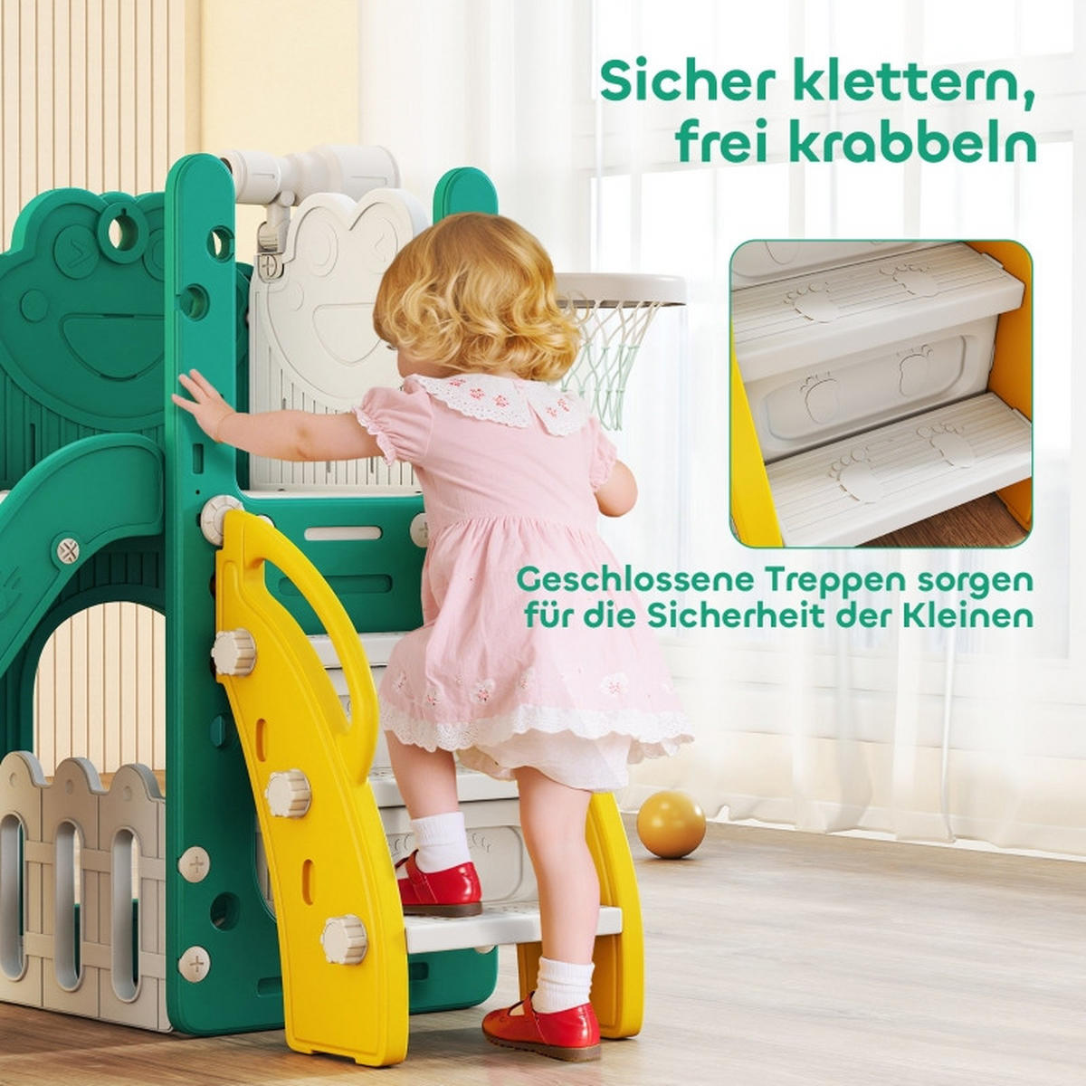 KINDERRUTSCHE 5-in-1 und Basketballkorb Kunststoff Gelb/Grün - Gelb, Kunststoff (70/86/178cm) - Korfee