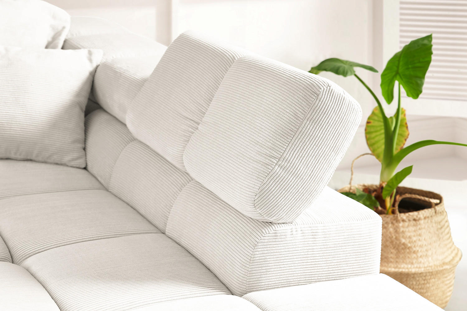 ECKSOFA NEVADA Weiß Cord - Schwarz/Weiß, Kunststoff/Textil (319/215cm) - KAWOLA