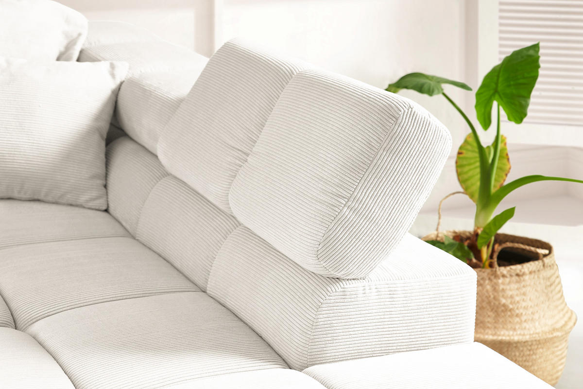 ECKSOFA NEVADA Weiß Cord - Schwarz/Weiß, Kunststoff/Textil (319/215cm) - KAWOLA