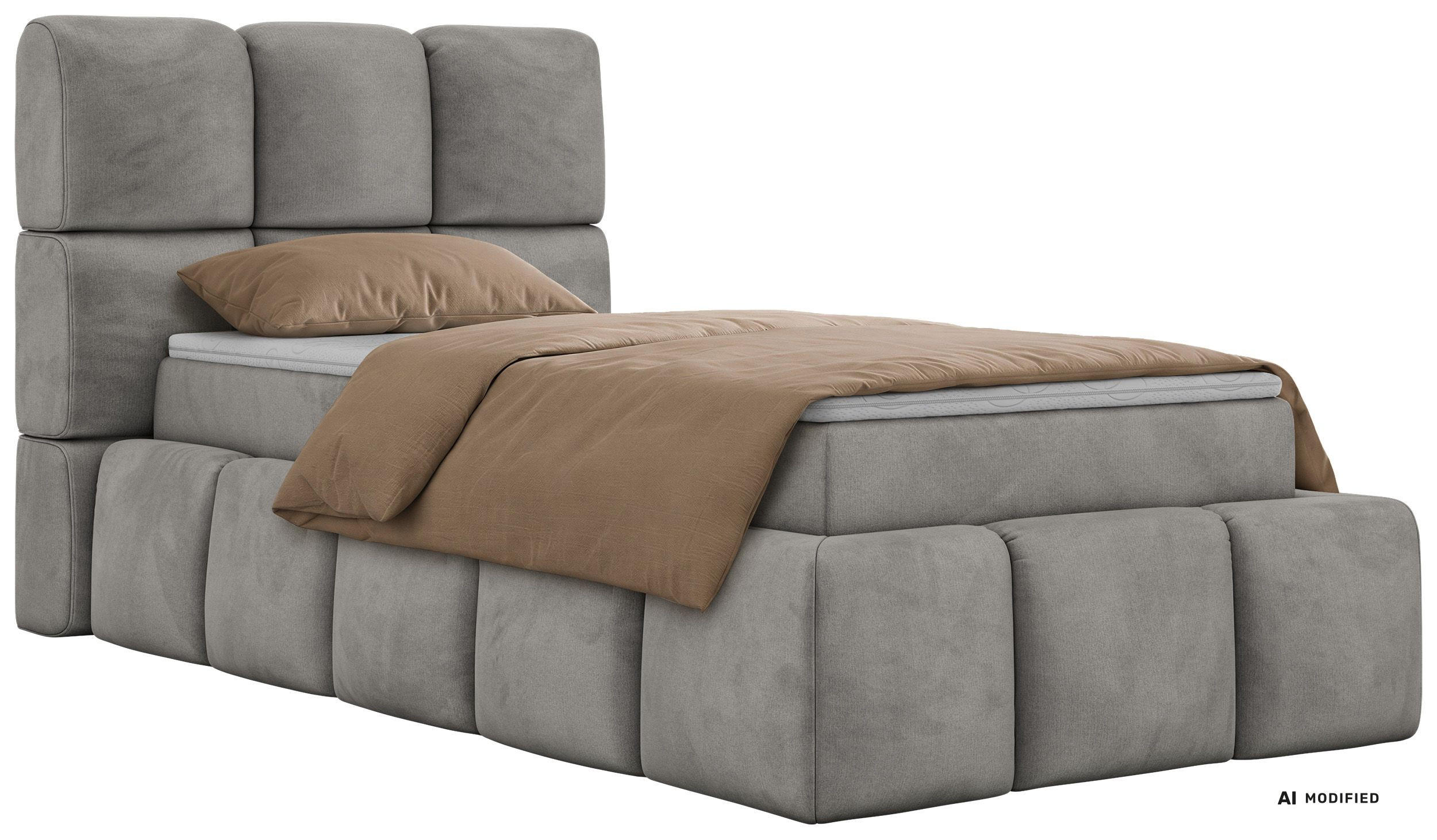 BOXBETT NIRA 90/200 - Hellgrau Velvet - Topper T25 - H3 - Hellgrau/Schwarz, Kunststoff/Textil (90/200cm) - MKS