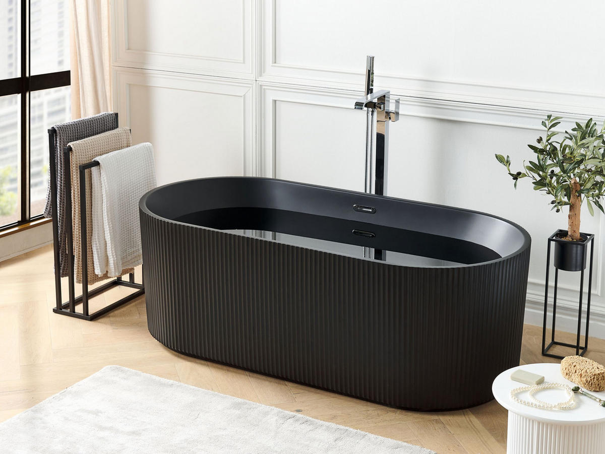 FREISTEHENDE BADEWANNE 81x169x59 cm schwarz Gocta - Schwarz, Kunststoff (81/59/169cm) - Beliani