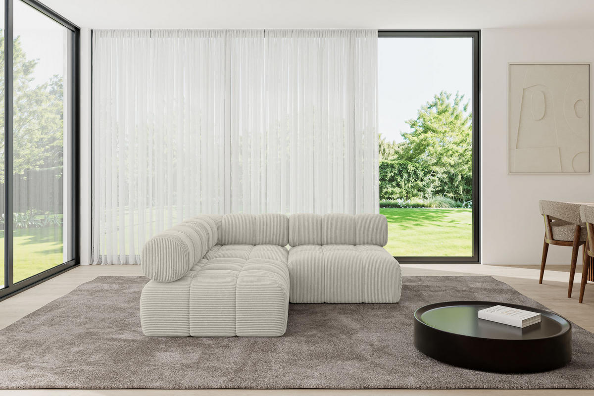 ECKSOFA modulares Sofa Samaro-L1 - 190x190x70 cm Creme Cord - Hellgrau/Creme, Holzwerkstoff/Textil (190/190cm) - ALTDECOR