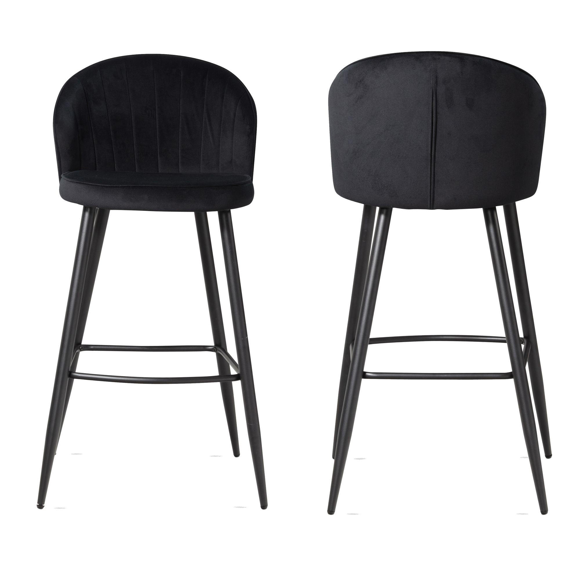 BARHOCKER Samt Lehne Skandi-Stil Stoff Metall Gepolstert, Schwarz 53x56x103 cm - Schwarz, Textil/Metall (53/103/56cm) - KADIMA DESIGN
