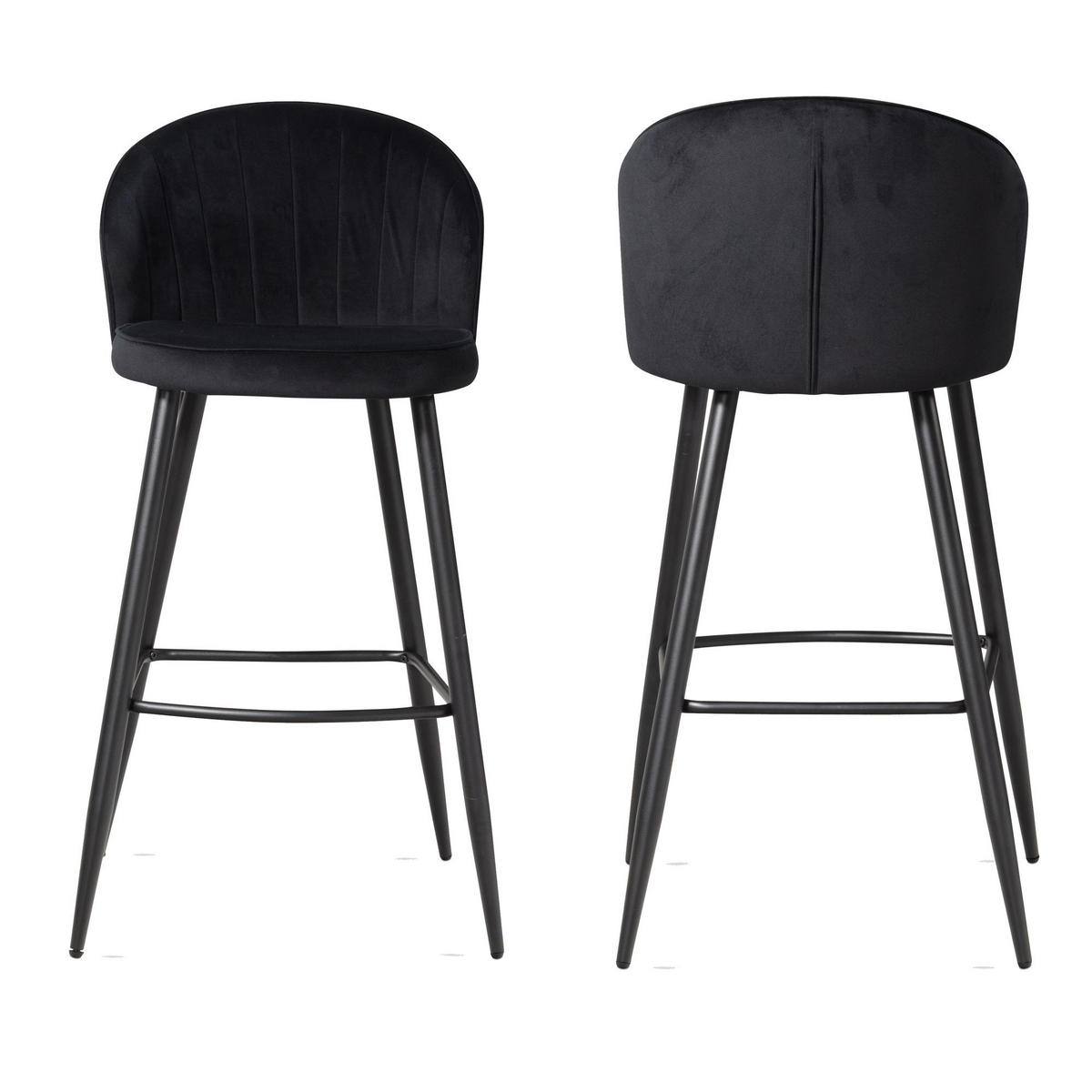 BARHOCKER Samt Lehne Skandi-Stil Stoff Metall Gepolstert, Schwarz 53x56x103 cm - Schwarz, Textil/Metall (53/103/56cm) - KADIMA DESIGN