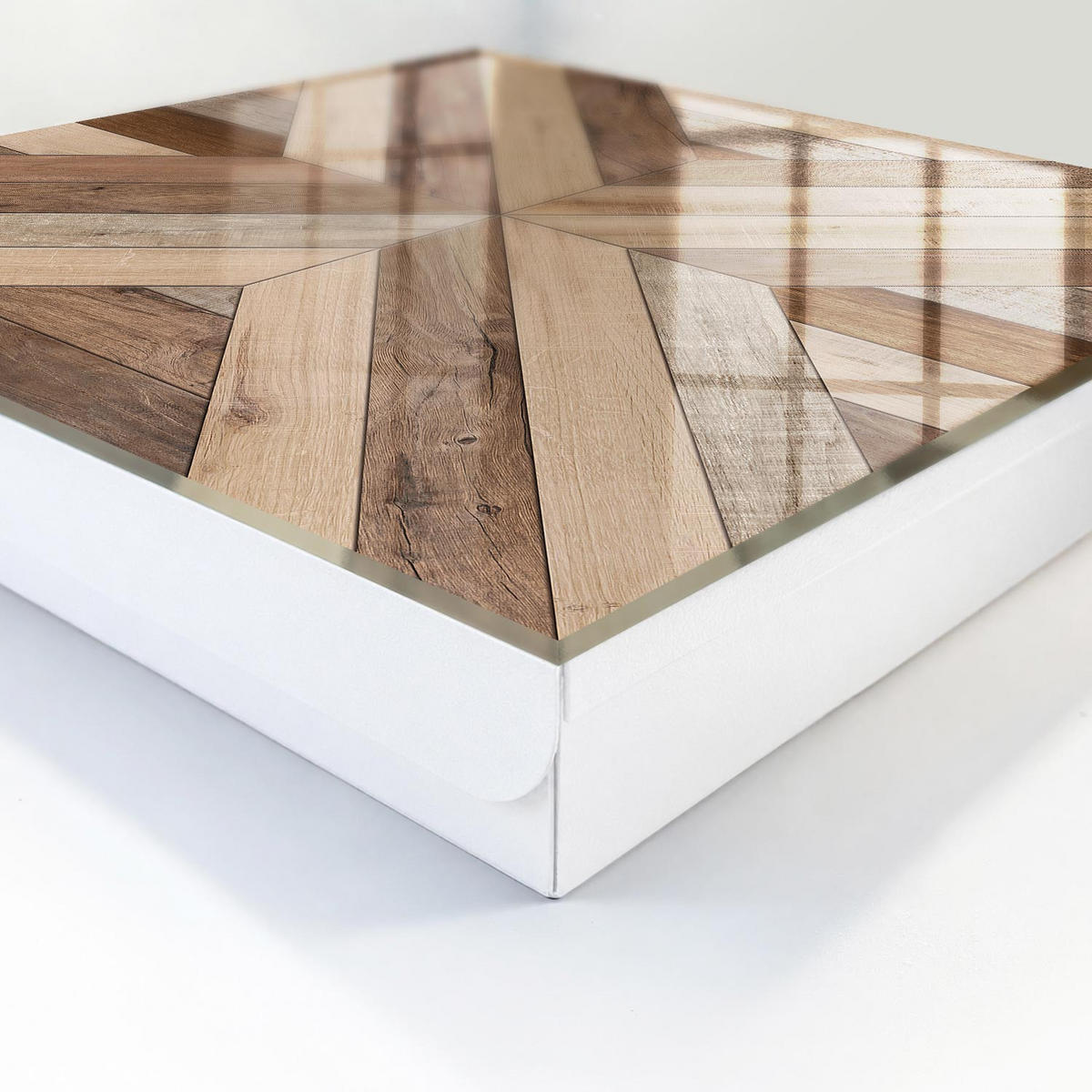 SCHLÜSSELBOX Weiß 30x30 cm – Türöffnung nach rechts - Holzgeometrie - Braun, Metall (30/30/5cm) - TULUP
