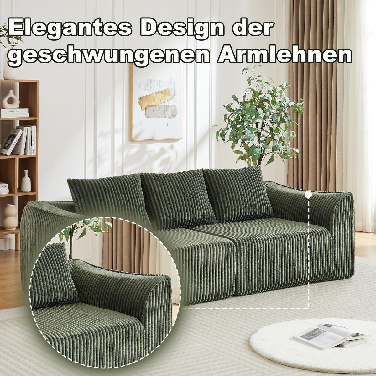 2-SITZER SOFA Cord Minimalistisch & Modular - Grün, Textil (185/72.5/101cm) - Urban Meuble
