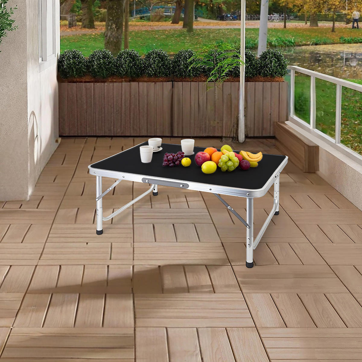 CAMPINGTISCH - Schwarz, Holzwerkstoff/Kunststoff (55/75/70cm) - Relaxdays