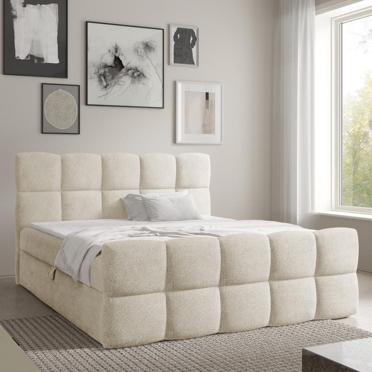 BOXBETT mit zwei Stauräumen 200x200 cm in Creme - Creme, Textil (200/200cm) - Home Collective