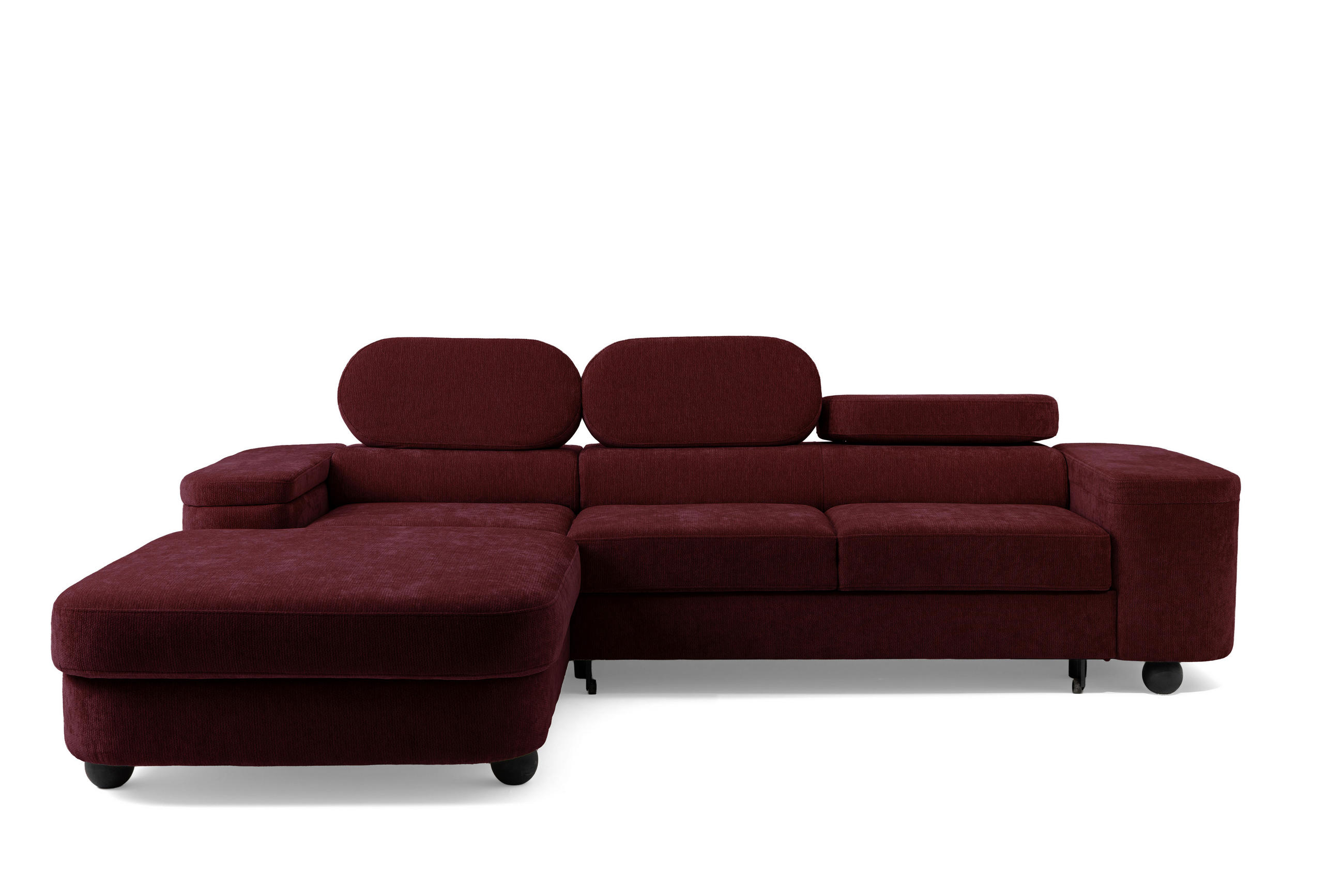 ECKSOFA LOVE L Links mit Schlaffunktion 124x210 Chenille Bordeaux - Bordeaux/Schwarz, Holz/Textil (284/205cm) - Muffo