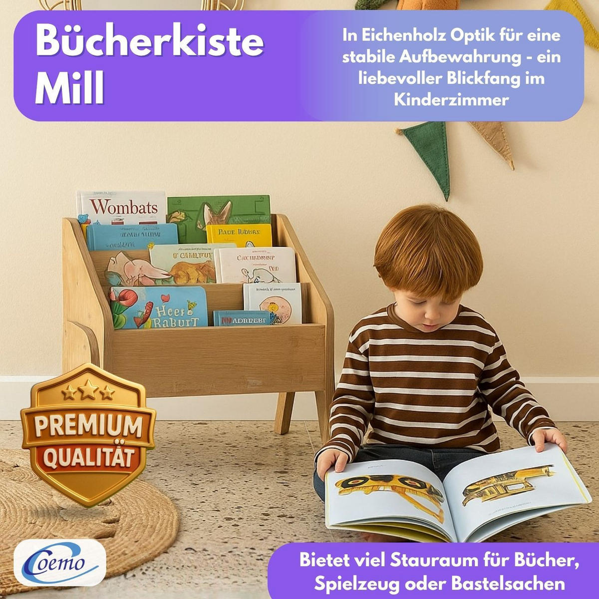 BÜCHERBOX MILL Holz - Naturfarben, Holzwerkstoff (35/45/55cm) - Mein-Regal