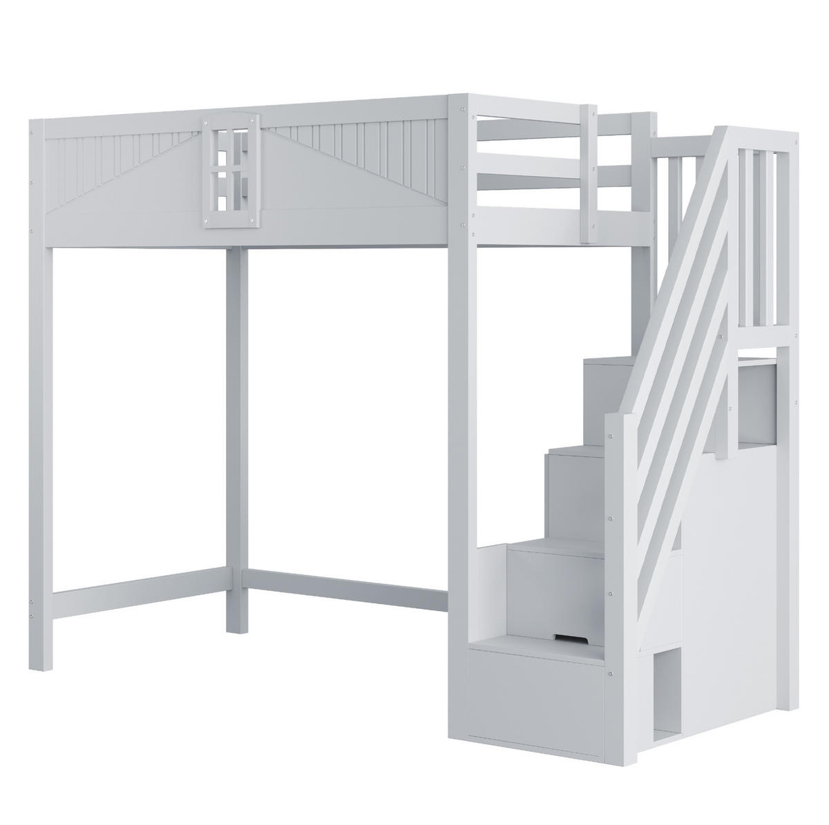 HOCHBETT 90/200 cm aus Holzwerkstoff mit Sicherheitszaun, Fenster und Leiter mit Ablage, Grau - Grau, Holzwerkstoff (90/200cm) - Redom