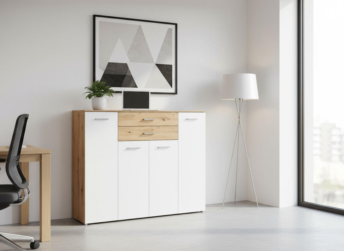 HIGHBOARD Kommode Prato - Silberfarben/Weiß, Holzwerkstoff/Kunststoff (156/123/39cm) - arthur berndt