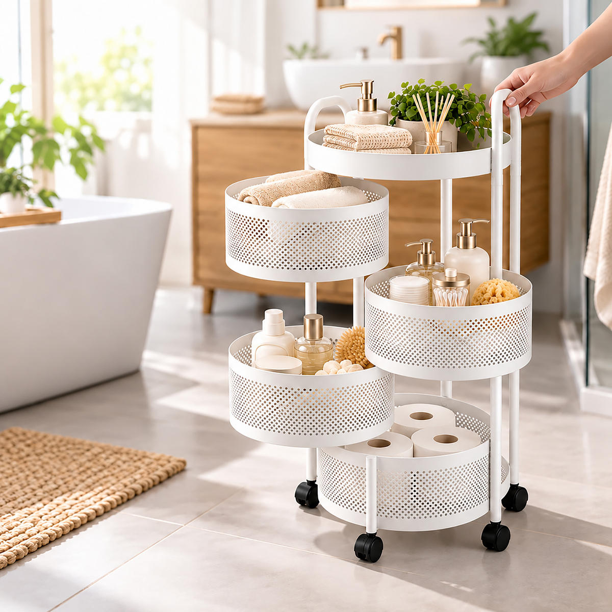 VOZÍK Bílý kulatý 5-úrovní - bílá, kov/plast (33/79.5/33cm) - Relaxdays
