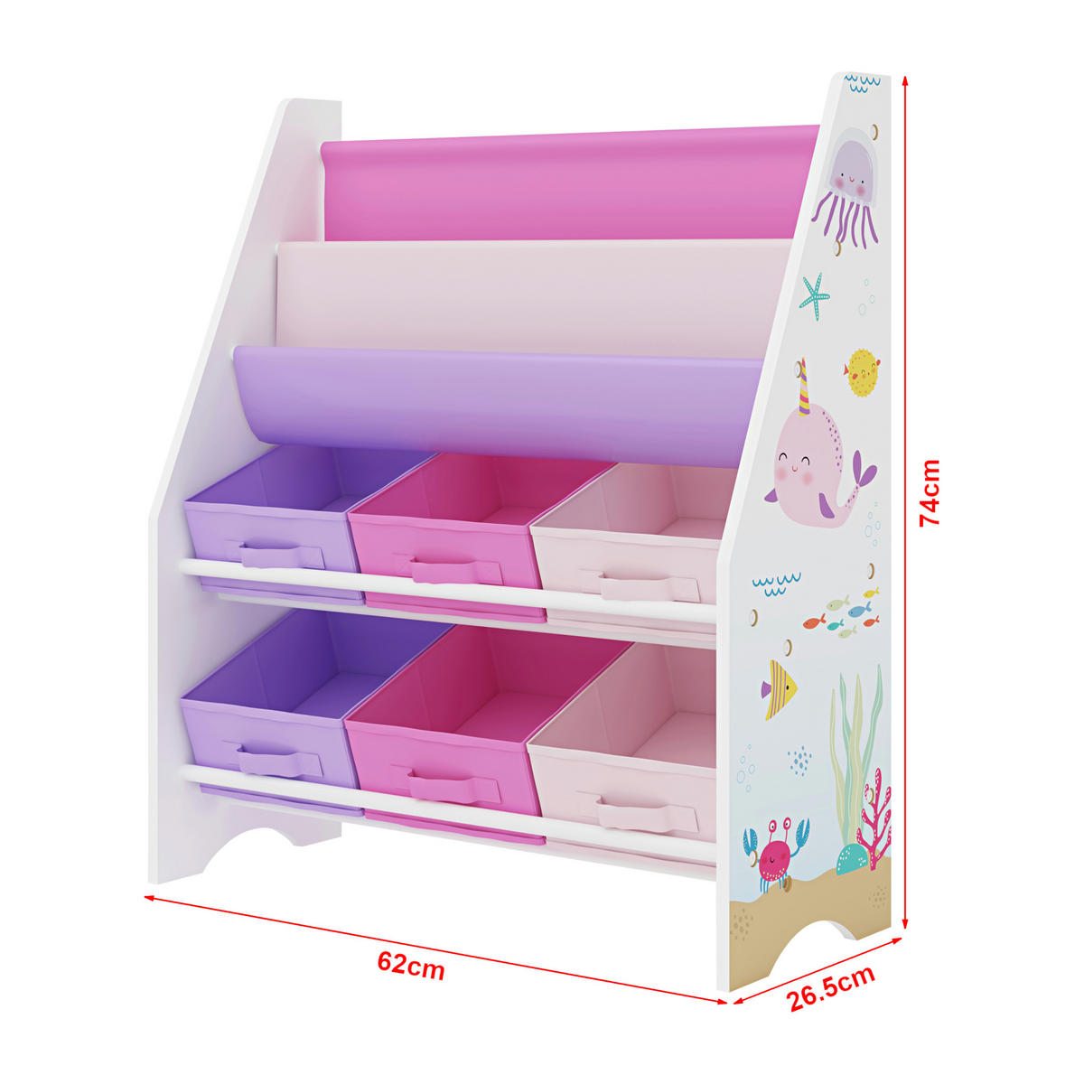 KINDERREGAL Ponteceso - Pink/Lila, Holzwerkstoff/Textil (62/74/26.5cm) - [en.casa]