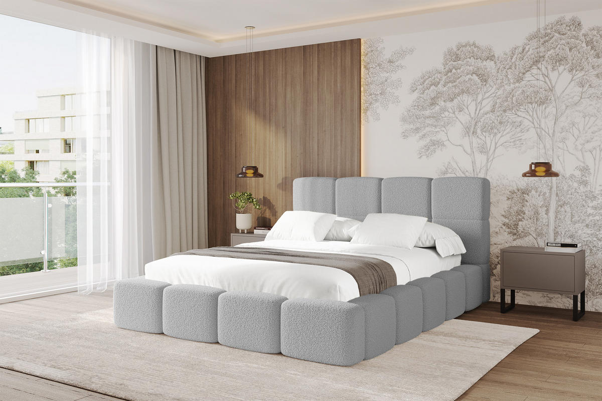 POLSTERBETT mit Bettkasten und Lattenrost mit Kopfteil, Boxbett ohne Matratze, mit Stauraum - NATA 140x200 Hellgrau - Hellgrau, Holzwerkstoff/Textil (140/200cm) - ALTDECOR