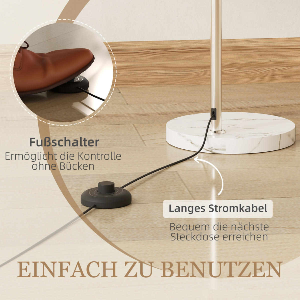STEHLAMPE im Bogen Design mit Marmorsockel, dimmbar Leuchte - Orange, Metall (90/26/180cm) - HOMCOM