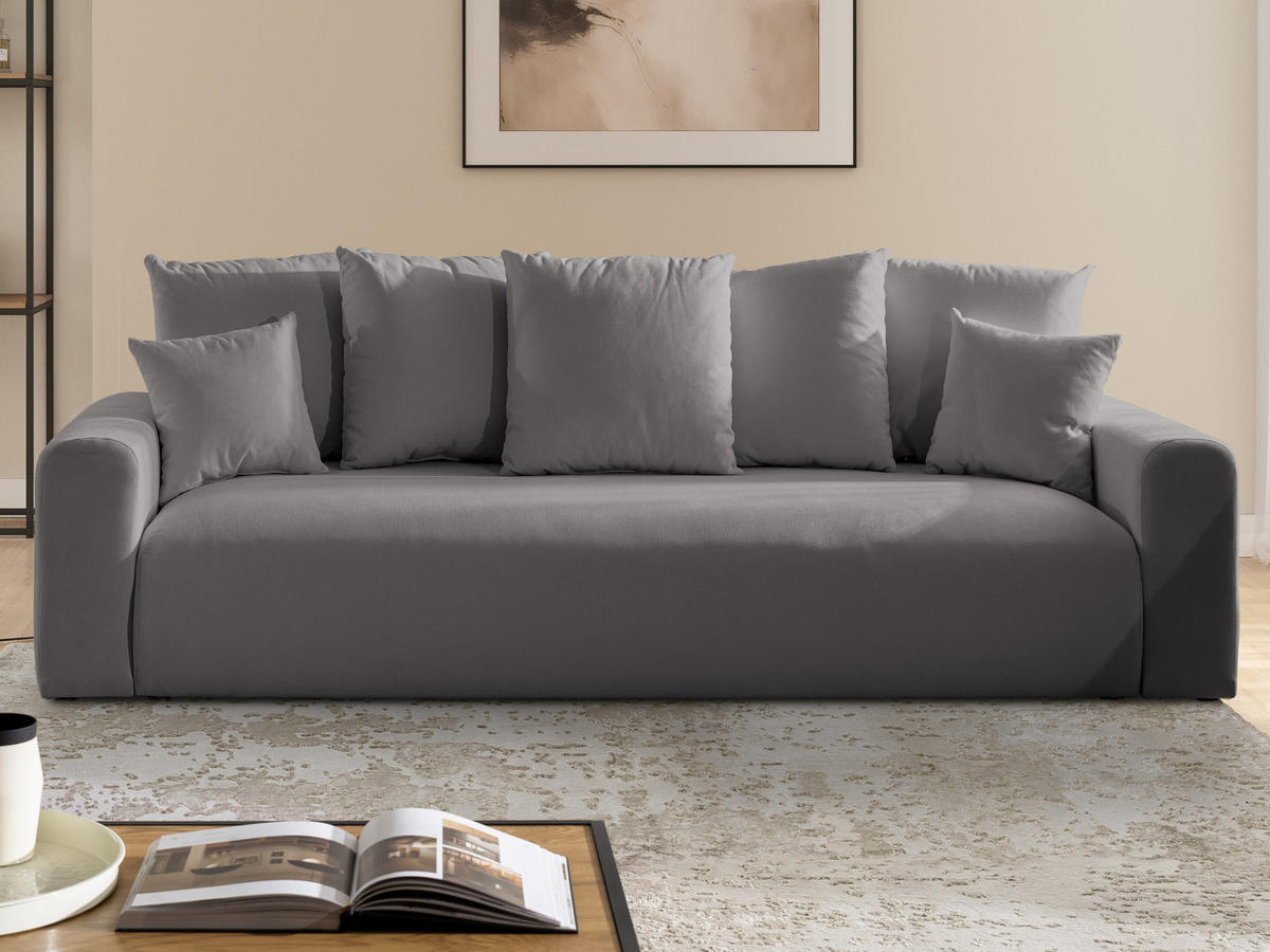 SCHLAFSOFA Calma mit Bettkasten im Bumpy-Design aus weichem Taupe Webstoff - Taupe/Schwarz, Holz/Kunststoff (239/88/98cm) - S-Style
